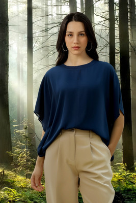 VAN HEUSEN Casual Solid Women Dark Blue Top