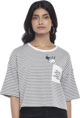 Honey By Pantaloons Casual Striped Women Grey Top