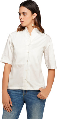 Organic Cleanse Casual Half Sleeve Solid Women White Top