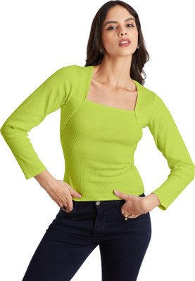 Berry Bird Casual Self Design Women Light Green Top