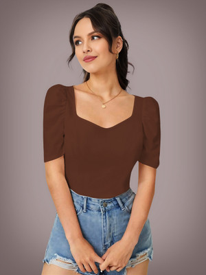 Kashonaa Casual Solid Women Brown Top