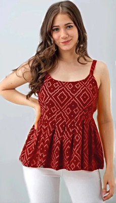 Krishna Creation collation Beach Wear Printed Women Red Top