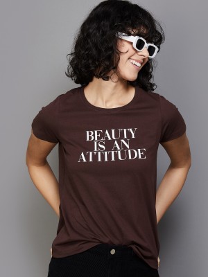 Fame Forever by Lifestyle Casual Printed Women Brown Top