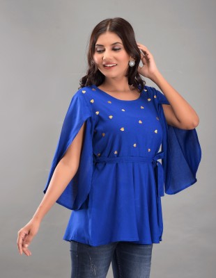 Taranjli Casual Embroidered Women Blue Top