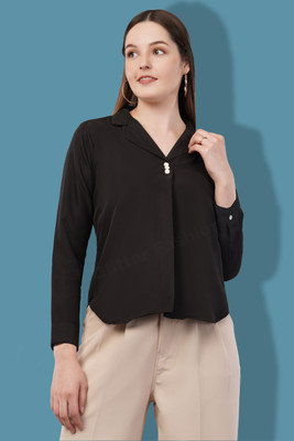 Glitter Fashion Formal Solid Women Black Top