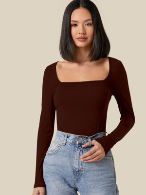 Dream Beauty Fashion Casual Solid Women Brown Top