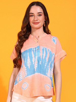 PinkTribe Casual Striped Women Orange, Grey Top