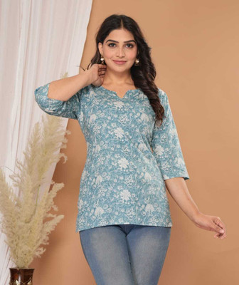 Pooja Creation Casual Floral Print Women Blue Top