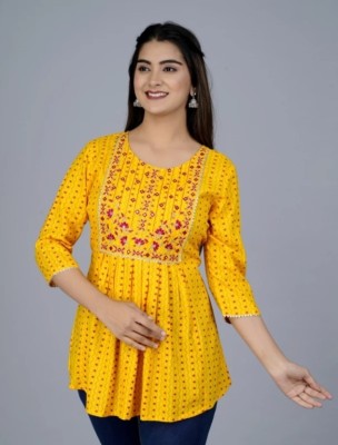 CM TEXTILE Casual Embroidered Women Yellow Top