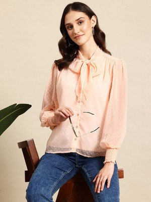 Mast & Harbour Casual Self Design Women Orange Top