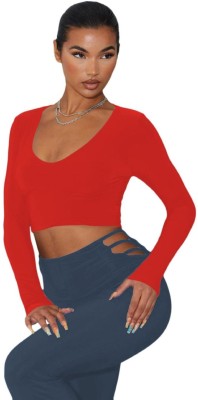 THE BLAZZE Casual Solid Women Red Top