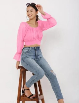 ARKYUTKI Casual Solid Women Pink Top