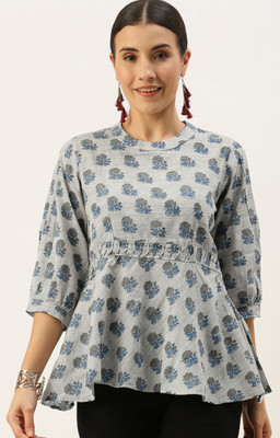 Fourleaf Casual Printed Women Grey, Dark Blue, Black Top