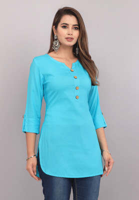 STYLE GANGA Casual Solid Women Light Blue Top