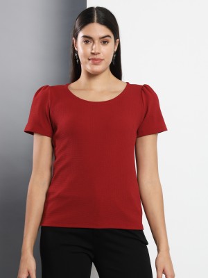 Q-Rious Casual Solid Women Maroon Top