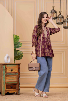 Oh Mi Dios Casual Ethnic Motifs Women Maroon Top