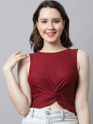 CORSICA Casual Self Design Women Maroon Top