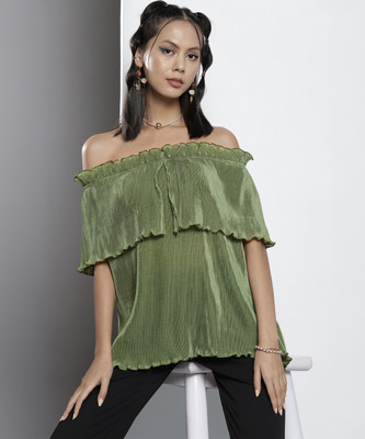SASSAFRAS Casual Solid Women Green Top