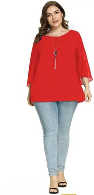 HARSHTEXTIL Casual Solid Women Red Top