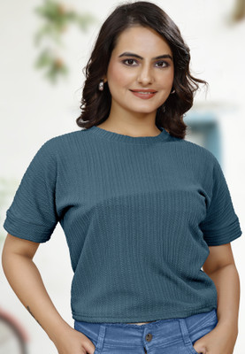 blluedart Casual Self Design Women Blue Top