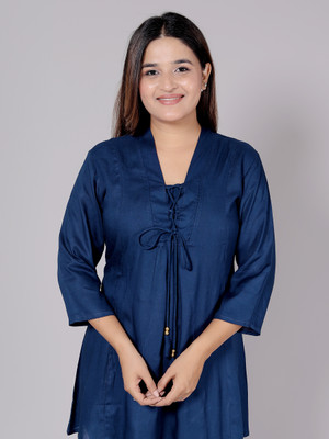 MOZIKA Women Solid Tunic Kurta(Blue)