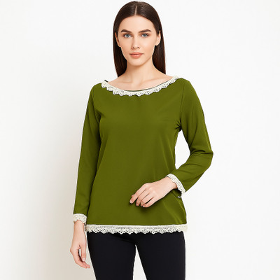 MADHAVMART Casual Solid, Lace Women Green, White Top