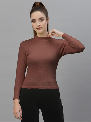 FBAR Casual Solid Women Brown Top