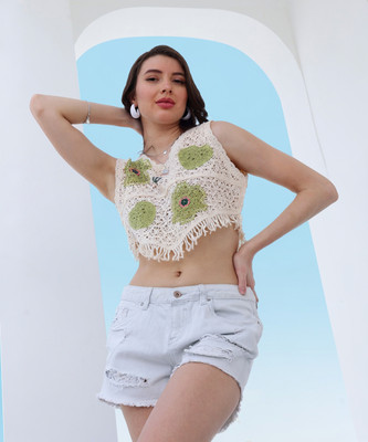 Boho By Athena Casual Geometric Print Women Light Green Top