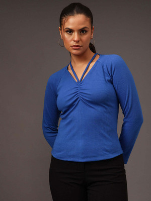 STREET9 Casual Solid Women Blue Top