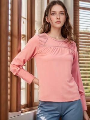 RARE Casual Solid Women Pink Top