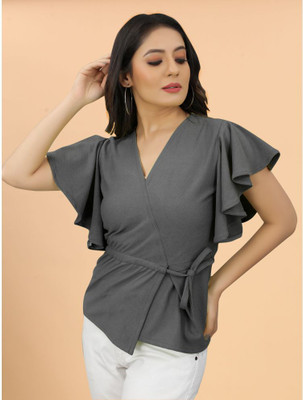 shankhpushpi Casual Solid Women Grey Top
