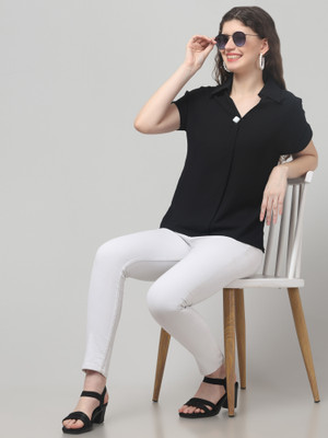 clobug Casual Solid Women Black Top