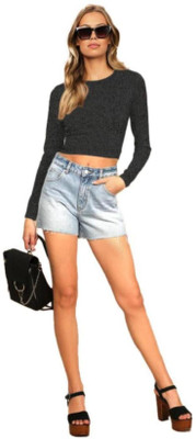 THE BLAZZE Casual Solid Women Grey Top