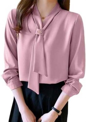 HouseOfCommon Casual Solid Women Pink Top