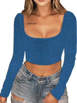 THE BLAZZE Casual Solid Women Light Blue Top