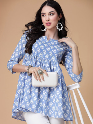 God Bless Casual Printed Women Light Blue, White Top