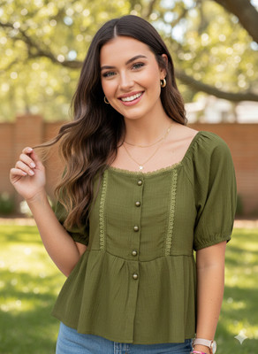 QUINTESSENTIALS Casual Solid Women Green Top
