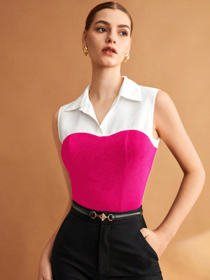 RARE Casual Solid Women Pink Top