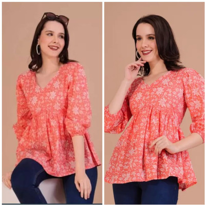 Ramya Creation Casual Floral Print Women Orange Top