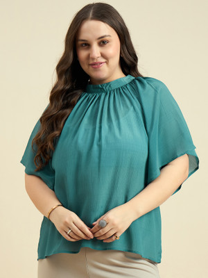 DressBerry Curve Casual Solid Women Green Top