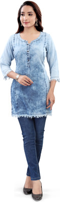 Aprika Casual Washed Women Blue Top