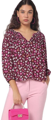 GAP Casual Floral Print Women Maroon Top
