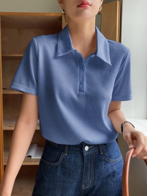 Leriya Fashion Casual Solid Women Blue Top