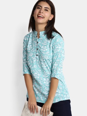 V-MART Casual Printed Women Light Blue, White Top