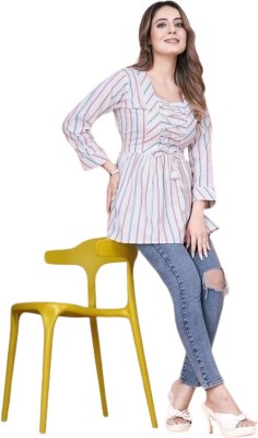 albari Casual Striped Women White, Light Blue, Red Top