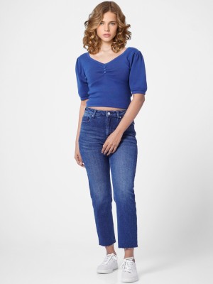 ONLY Casual Solid Women Blue Top