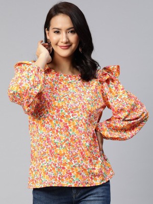 PLUSS Casual Printed Women Orange Top