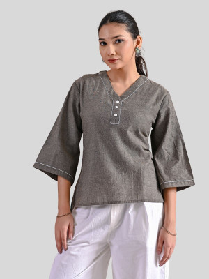 QuaClo Casual Solid Women Grey Top