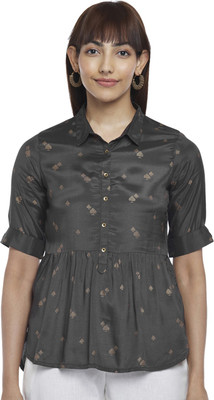 Akkriti by Pantaloons Casual Printed Women Grey Top