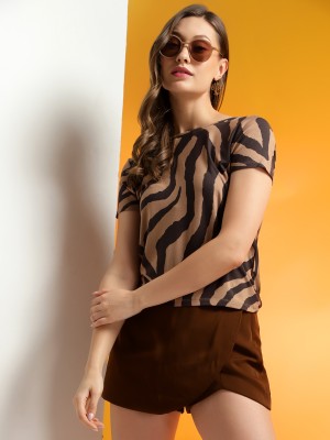 KASSUALLY Casual Printed Women Brown Top